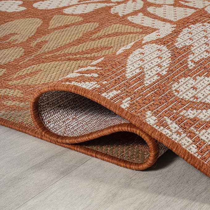 JONATHAN Y Floral Textured Weave Indoor Outdoor Area Rug 3X5 Orange/Cream - Image 5
