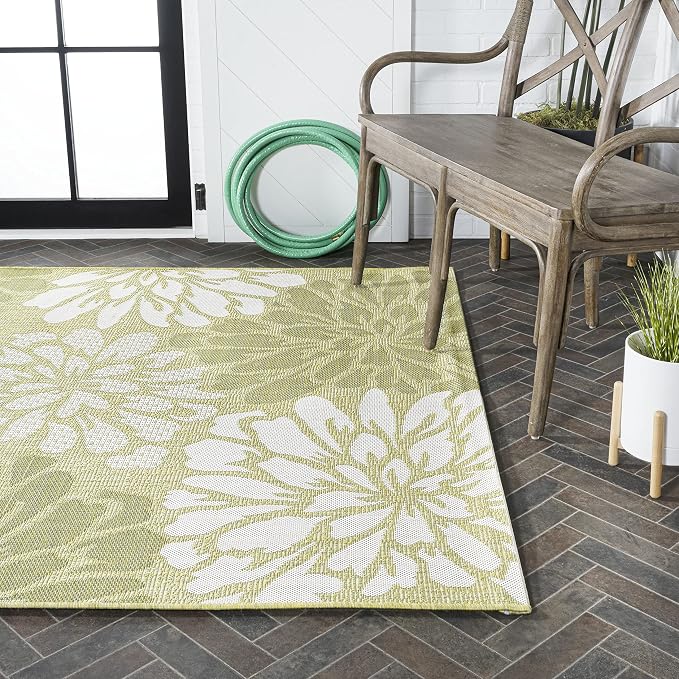 JONATHAN Y Floral Textured Weave Indoor Outdoor Area Rug 9X12 Green/Cream - Image 10