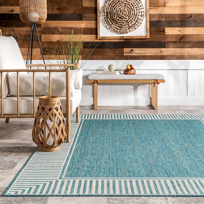 Nuloom Asha Teal/Ivory, Striped Border, Soft and Cozy, High Traffic, Easy Clean - Image 5