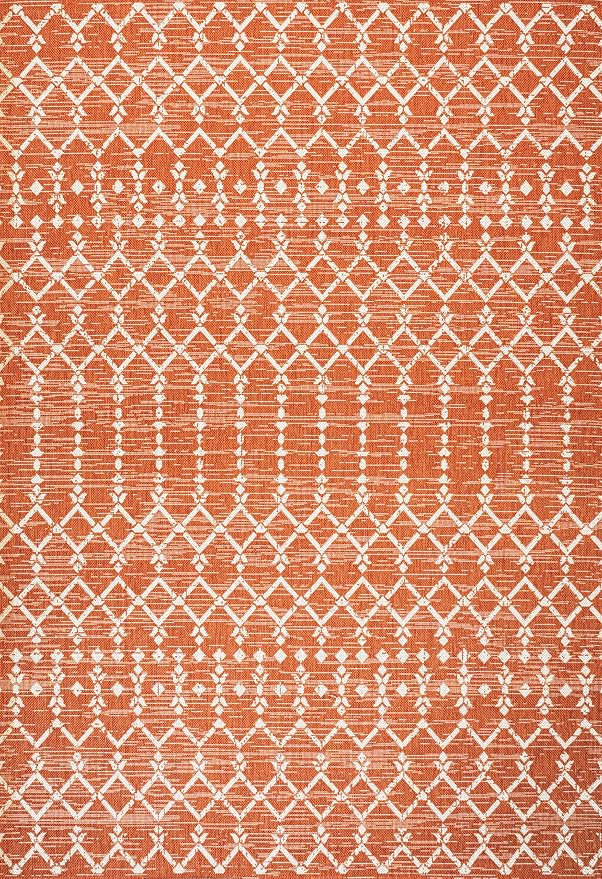 JONATHAN Y Moroccan Geometric Indoor Outdoor Area Rug 3X5 Orange/Cream - Image 8