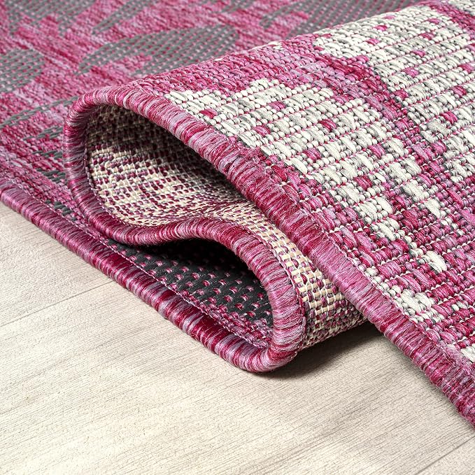 JONATHAN Y Floral Textured Weave Indoor Outdoor Area Rug 5X8 Fuchsia/Light Gray - Image 5