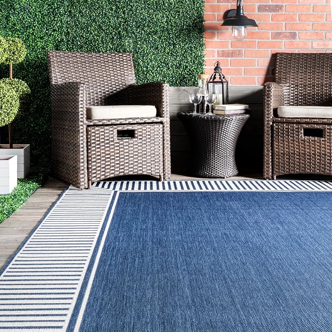 Nuloom Asha Navy/Ivory, Striped Border, Soft and Cozy, High Traffic, Easy Clean - Image 5