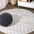JONATHAN Y Boho Vintage Diamond Cream/Gray Round Area Rug 7 ft, Moroccan Hype by JONATHANY