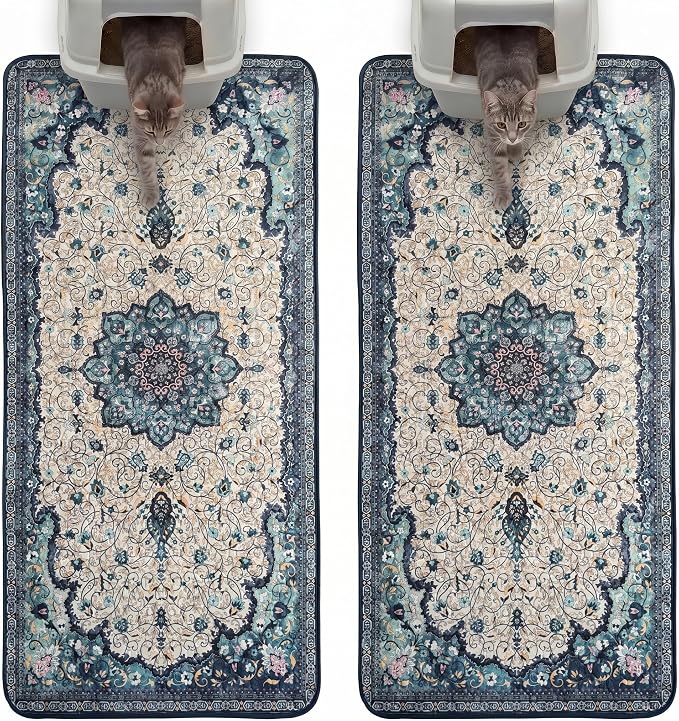 Hompet Cat Litter Mat 2 Pack, 24.8x54 Large Machine Washable Trapping Mats by Hompet