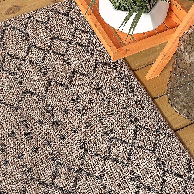 JONATHAN Y Moroccan Geometric Indoor Outdoor Runner Rug 2X8 Natural/Black - Image 6
