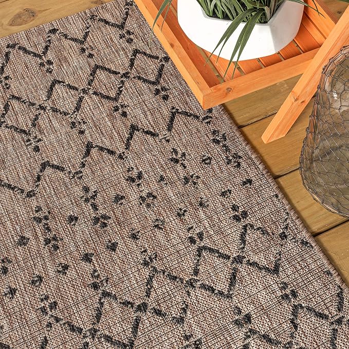 JONATHAN Y Moroccan Geometric Indoor Outdoor Runner Rug 2X20 Natural/Black - Image 4