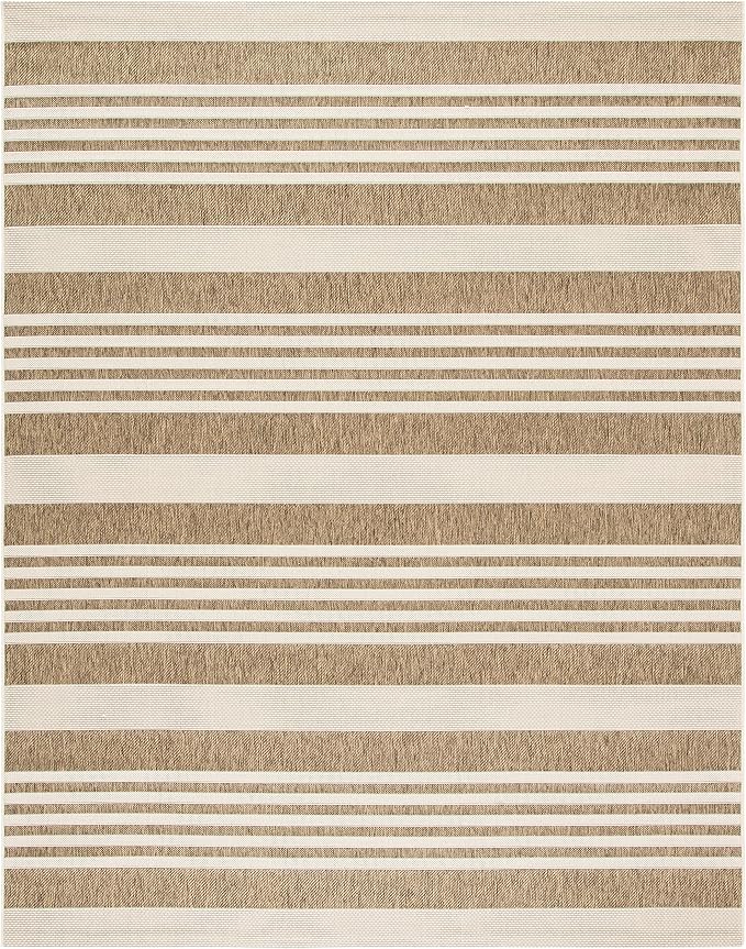 SAFAVIEH Courtyard Collection 6'7' x 9'6' Brown/Bone CY6062 Stripe Indoor/ - Image 3