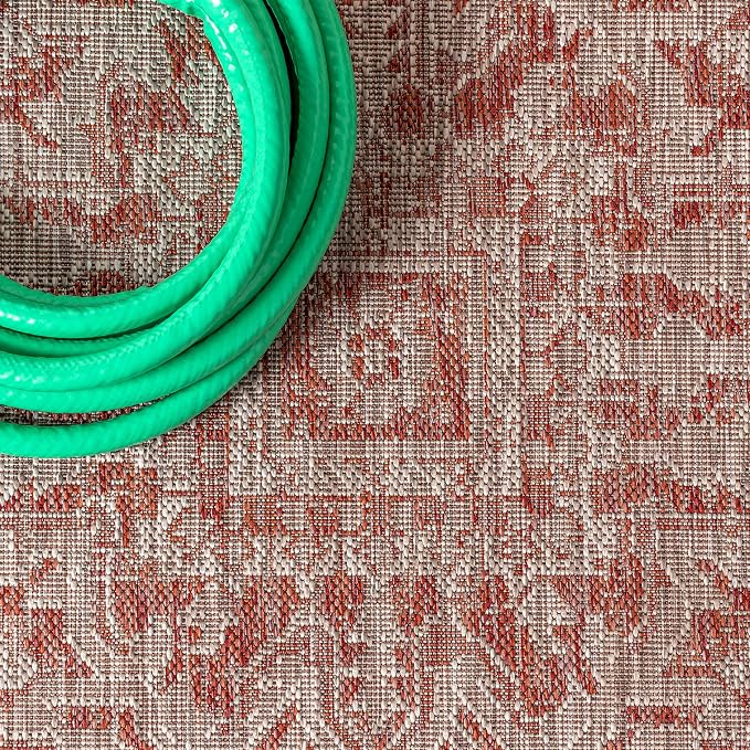 JONATHAN Y Boho Medallion Indoor Outdoor Round Area Rug 5 Ft Red/Taupe - Image 4