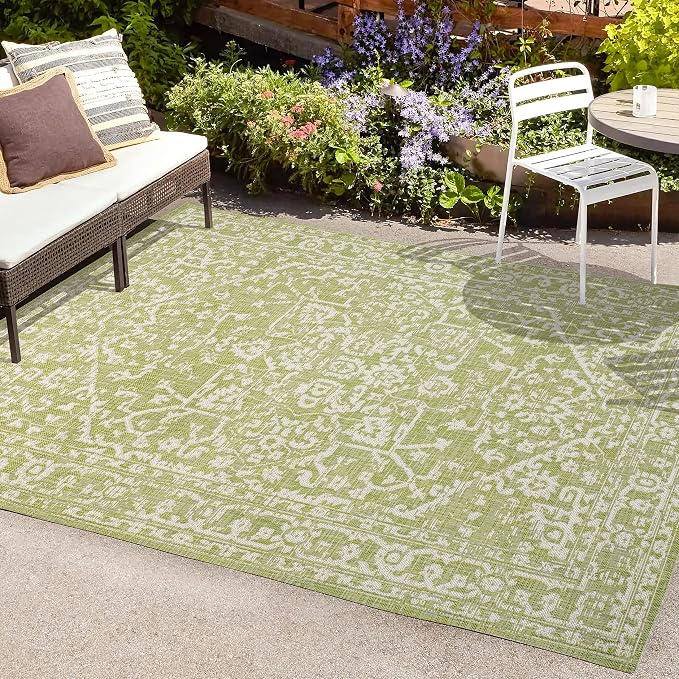 JONATHAN Y Boho Medallion Indoor Outdoor Area Rug 9X12 Green/Cream, Malta - Image 4