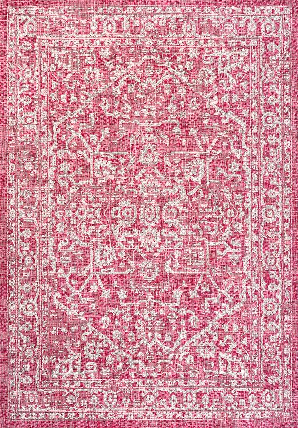 JONATHAN Y Boho Medallion Indoor Outdoor Area Rug 4X6 Fuchsia/Light Gray - Image 8