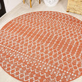 JONATHAN Y Moroccan Geometric Indoor Outdoor Round Area Rug 5 Ft Orange/Cream by JONATHANY