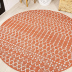 JONATHAN Y Moroccan Geometric Indoor Outdoor Round Area Rug 5 Ft Orange/Cream by JONATHANY