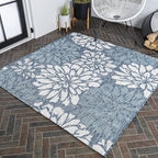 JONATHAN Y Floral Textured Weave Indoor Outdoor Square Area Rug 4X4 Navy/Aqua by JONATHANY
