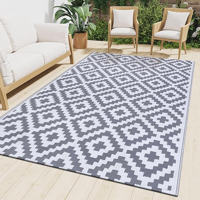 Smiry Waterproof Outdoor Rug 10X14 ft, Reversible Plastic Straw Patio Camping by Smiry