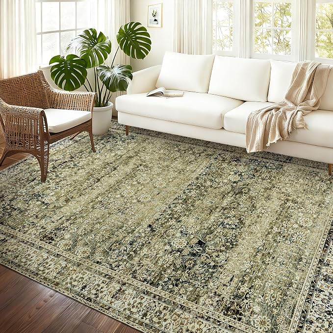BILEEHOME Olive and Tan Rug for Bedroom Neutral Boho Farmhouse Floral - Image 9