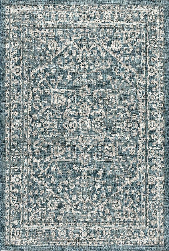 JONATHAN Y Boho Medallion Indoor Outdoor Area Rug 4X6 Teal/Gray, Malta Textured - Image 8