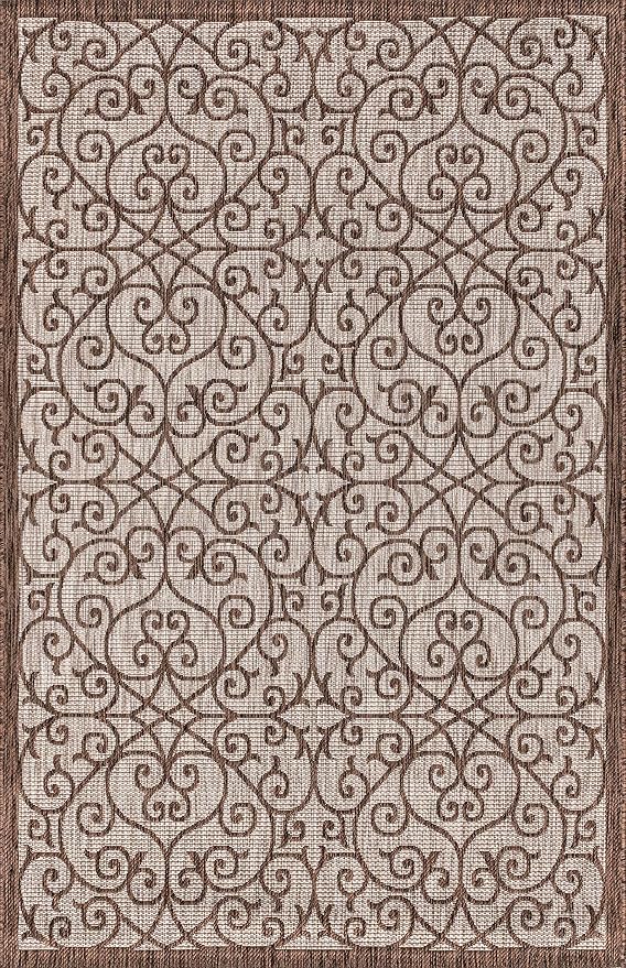 JONATHAN Y Vintage Filigree Indoor Outdoor Area Rug 9X12 Taupe/Espresso - Image 9