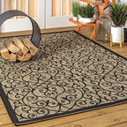 JONATHAN Y Vintage Filigree Indoor Outdoor Area Rug 5X8 Black/Khaki, Madrid - Image 7