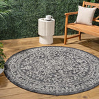JONATHAN Y Boho Medallion Indoor Outdoor Round Area Rug 3 Ft Black/Gray by JONATHANY