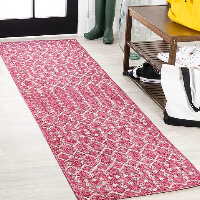 JONATHAN Y Moroccan Geometric Indoor Outdoor Runner Rug 2X8 Fuchsia/Light Gray by JONATHANY