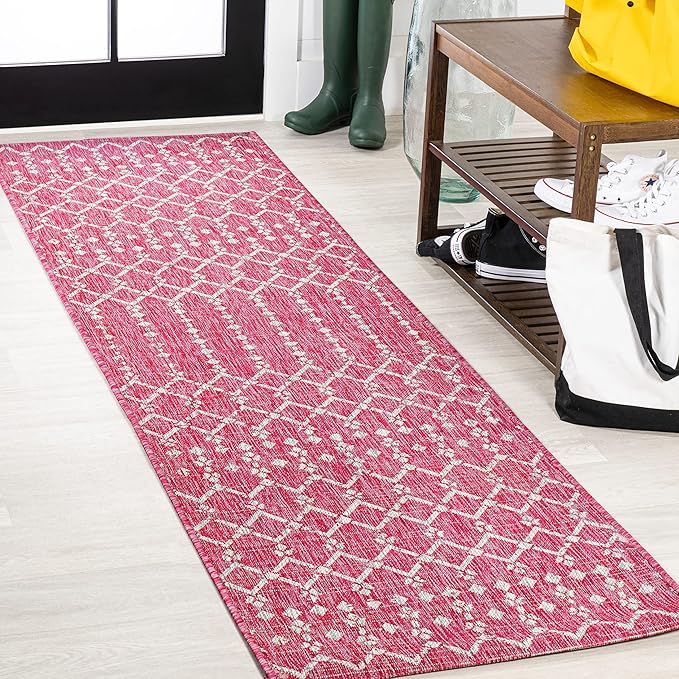 JONATHAN Y Moroccan Geometric Indoor Outdoor Runner Rug 2X10 Fuchsia/Light Gray by JONATHANY