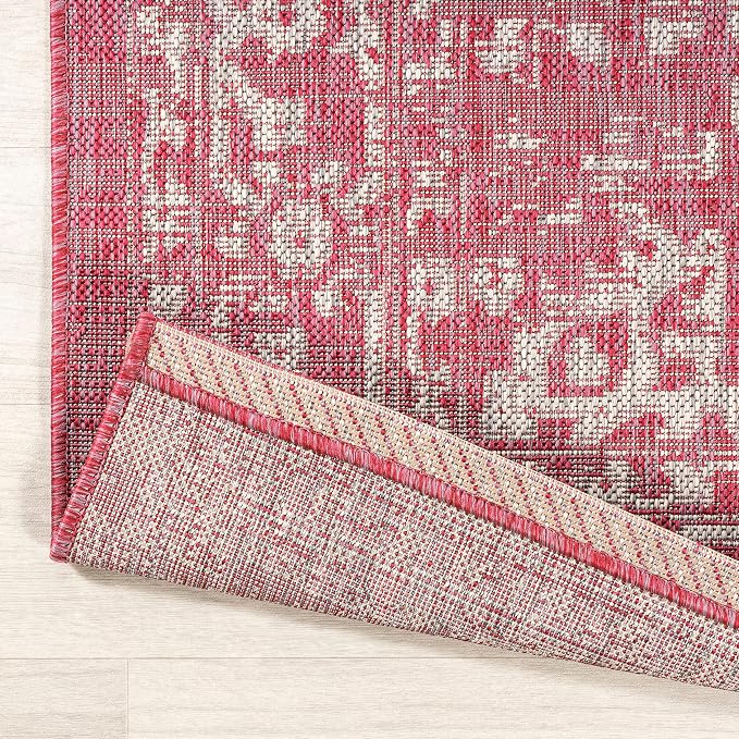 JONATHAN Y Boho Medallion Indoor Outdoor Round Area Rug 5 Ft Fuchsia/Light Gray - Image 3