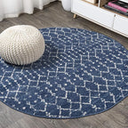 JONATHAN Y Boho Vintage Diamond Blue/White Round Area Rug 5 ft, Moroccan Hype by JONATHANY