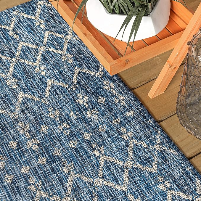 JONATHAN Y Moroccan Geometric Indoor Outdoor Square Area Rug 3X3 Navy/Light Gray - Image 4