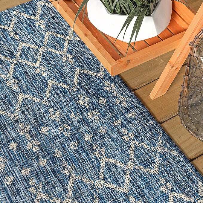 JONATHAN Y Moroccan Geometric Indoor Outdoor Runner Rug 2X14 Navy/Light Gray - Image 4