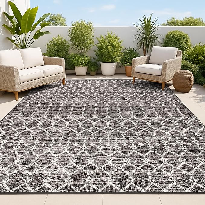 JONATHAN Y Moroccan Geometric Indoor Outdoor Area Rug 5X8 Black/Gray, Ourika by JONATHANY