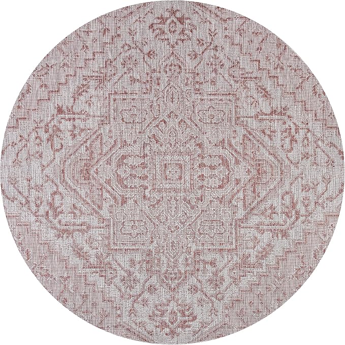 JONATHAN Y Boho Medallion Indoor Outdoor Round Area Rug 3 Ft Red/Taupe - Image 8