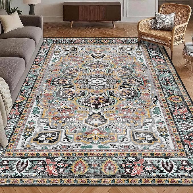 Washable Area Rug 9' x 12' Vintage Traditional Persian Mat by Unknown