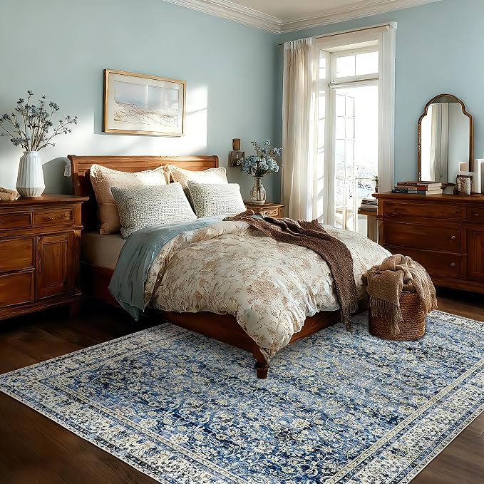 Blue Distressed Carpet Multi Rug Kitchen Living Room Bedroom Dining Room - Image 9