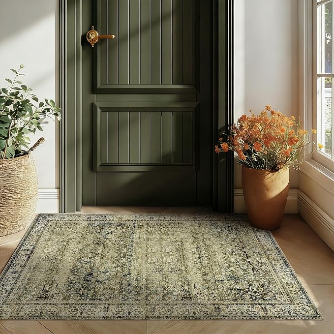 BILEEHOME Throw Rugs 2x3, Non Slip Washable Vintage Floral Boho Accent Soft - Image 2