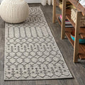 JONATHAN Y Moroccan Geometric Indoor Outdoor Runner Rug 2X14 Light Gray/Black by JONATHANY