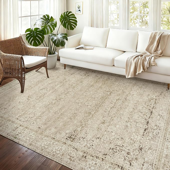 Cream and Light Tan Area Rugs Washable Rug - Image 9