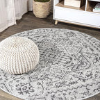 JONATHAN Y Boho Medallion Indoor Outdoor Round Area Rug 5 Ft Black/Gray by JONATHANY