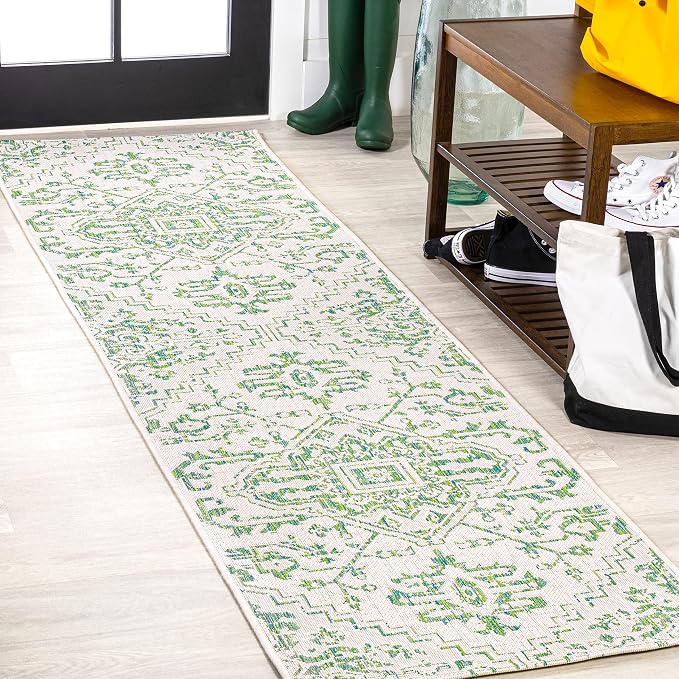 JONATHAN Y Boho Medallion Indoor Outdoor Runner Rug 2X10 Green/Cream, Estrella by JONATHANY
