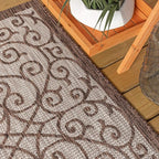 JONATHAN Y Vintage Filigree Indoor Outdoor Square Area Rug 5X5 Taupe/Espresso - Image 3
