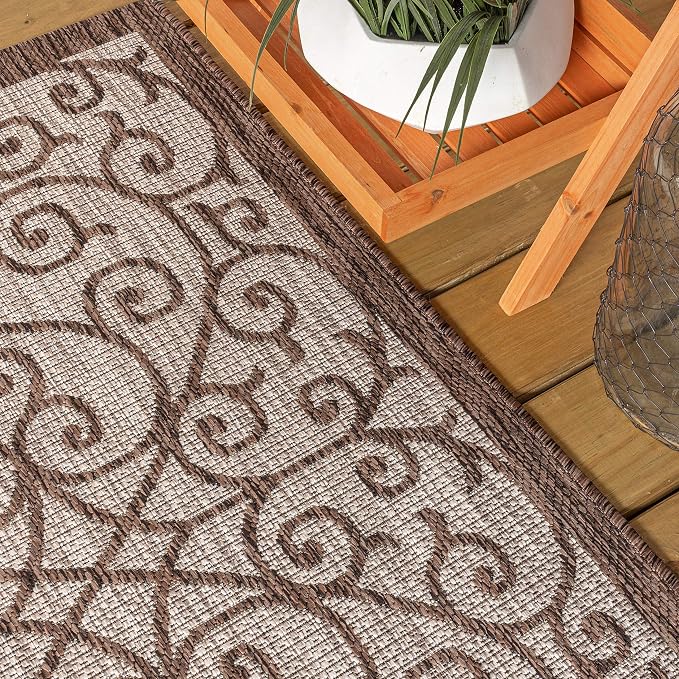 JONATHAN Y Vintage Filigree Indoor Outdoor Square Area Rug 5X5 Taupe/Espresso - Image 3