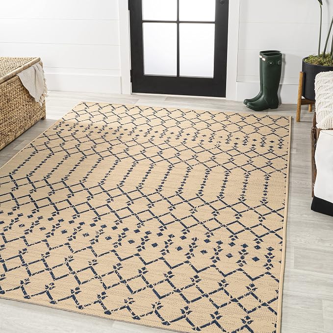 JONATHAN Y Moroccan Geometric Indoor Outdoor Area Rug 8X10 Beige/Navy, Ourika - Image 4