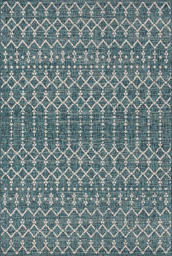 JONATHAN Y Moroccan Geometric Indoor Outdoor Area Rug 3X5 Teal/Gray, Ourika - Image 8