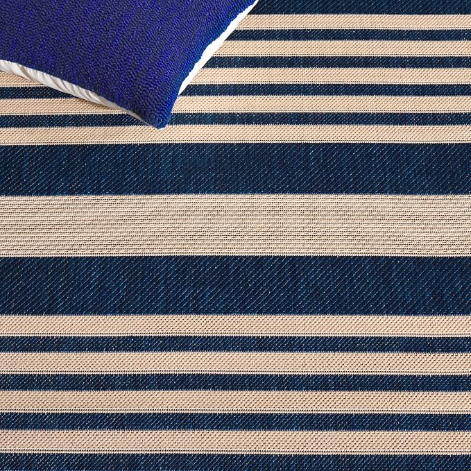 SAFAVIEH Courtyard Collection 8' x 10' Navy/Beige CY6062 Stripe Indoor/ Outside - Image 7