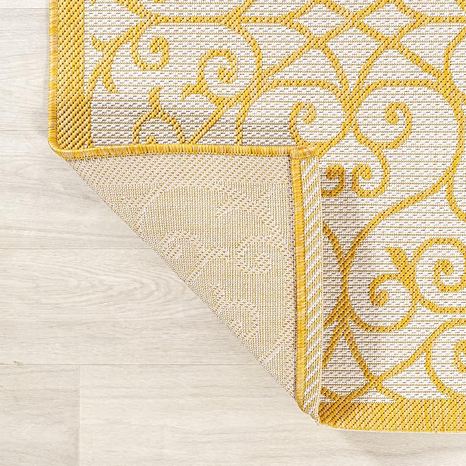 JONATHAN Y Vintage Filigree Indoor Outdoor Runner Rug 2X10 Cream/Yellow - Image 3