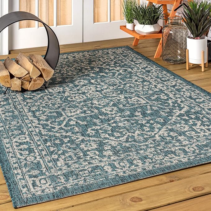 JONATHAN Y Boho Medallion Indoor Outdoor Area Rug 3X5 Teal/Gray, Malta Textured - Image 3
