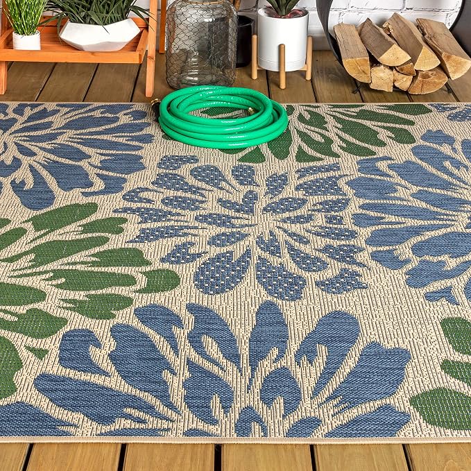 JONATHAN Y Floral Textured Weave Indoor Outdoor Area Rug 3X5 Navy/Green - Image 10