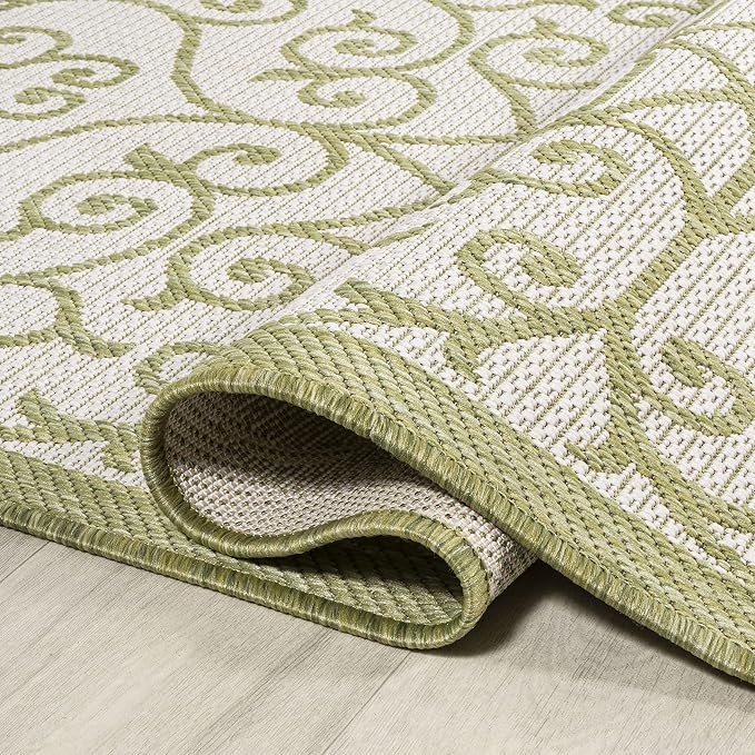 JONATHAN Y Vintage Filigree Indoor Outdoor Round Area Rug 5 Ft Green/Cream - Image 5