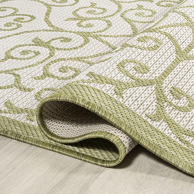JONATHAN Y Vintage Filigree Indoor Outdoor Square Area Rug 5X5 Green/Cream - Image 5