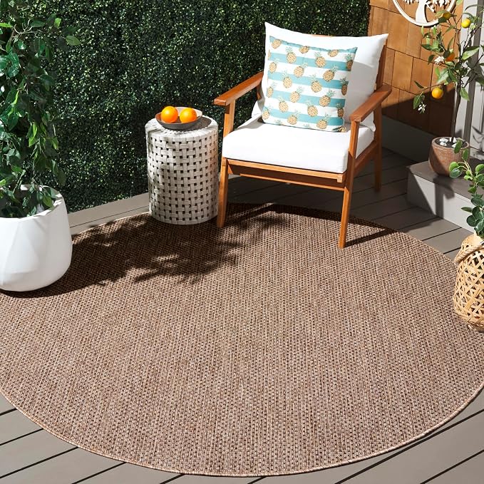 SAFAVIEH Courtyard Collection 7'1" Round Natural/Black CY8521 Indoor/ Outside by Unknown