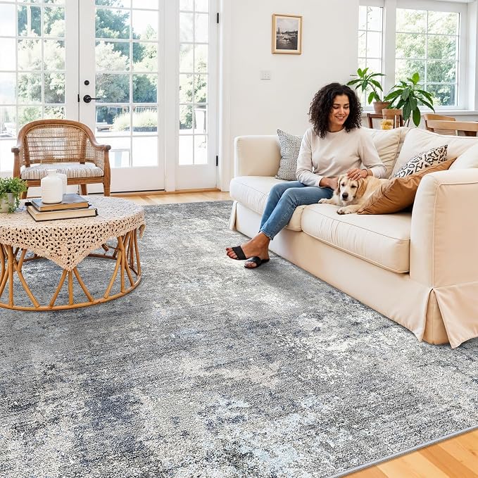 10x10 Square Living Room Rug – Washable Modern Abstract Large Rug - Image 3